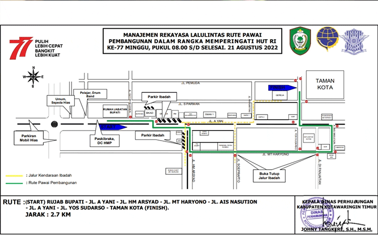 Ini Rute Pawai Pembangunan di Sampit Besok Pagi, Sebagian Jalan Ditutup