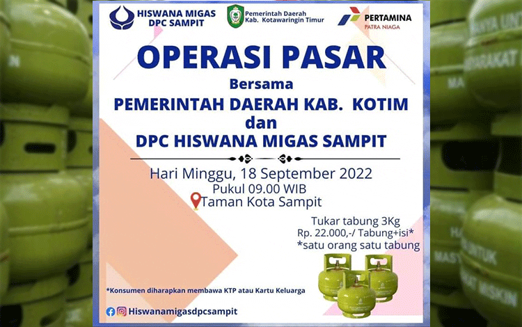 Besok Operasi Pasar di Taman Kota Sampit, Elpiji 3 Kg Hanya Rp22.000