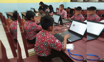 Siswa SDN 1 Samuda Kecil menumpang pelaksanaan ANBK di SMKN 1 MHS.