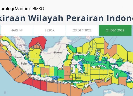 Peta prakiraan tinggi gelombang di Indonesia