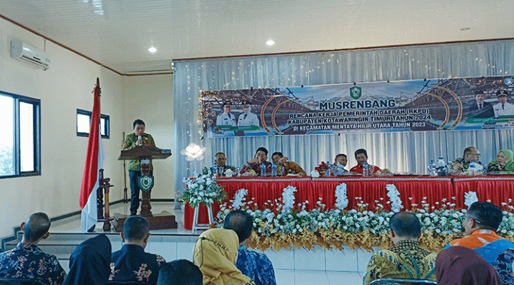 Suasana Musrenbang RKPD Mentaya Hilir Utara di mana Sekda Kotim Fajrurrahman menyampaikan Pemkab Kotim Akan Terapkan Business Matching Guna Pasarkan Produk Kearifan Lokal.