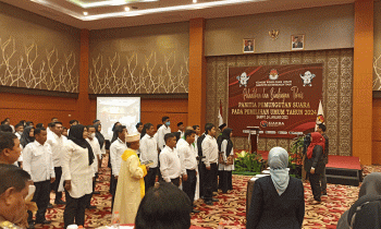 Suasana pelantikan PPS di mana Pascapelantikan PPS Akan Rekrut Pantarlih untuk Tahapan Coklit Pemilu 2024.