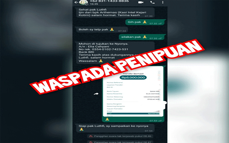 Awas! Modus Penipuan Mengatasnamakan Kasi Intel Kejari Kotim