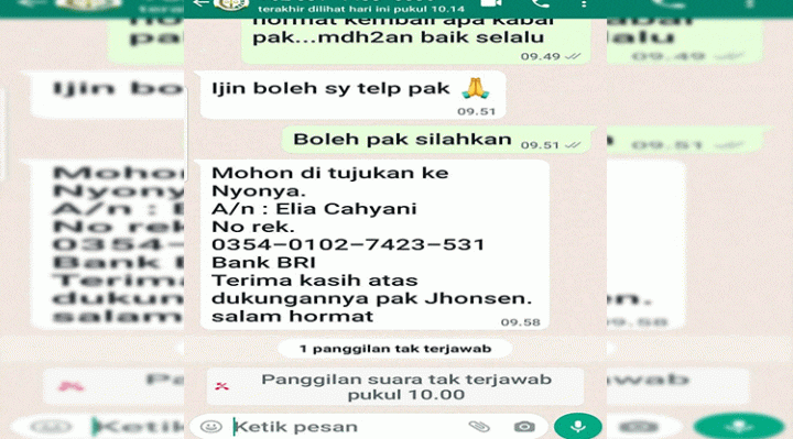 Tangkapan Layar WhatsApp modus penipuan yang mengatasnamakan nama Kasi Intel Kejari Kotawaringin Timur waspada Rumornya sudah memakan korban.