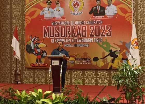 Bupati Kotim Halikinnor saat memberikan sambutan pada pembukaan Musorkab Kotim Sabtu 4 Februari 2023.