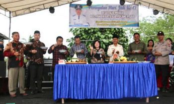 Bupati Pulang Pisau Taty Narang saat menghadiri HUT ke 42 Desa Talio Muara Sabtu 25 Februari 2023.