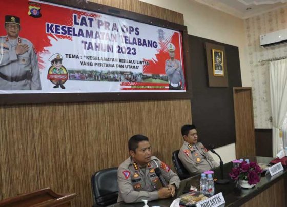 Latihan Pra Operasi Keselamatan Telabang 2023 di Aula Ditlantas Polda Kalteng. Senin pagi 6 Februari 2023.