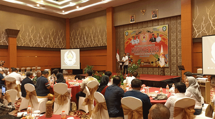 Suasana Musyawarah Olahraga Kabupaten Musorkab Kotawaringin Timur yang membahas pembentukan kepengurusan KONI Kotim periode 2023 2027 dalam rangka menyukseskan Porprov 2023 Sabtu 4 Februari 2023.