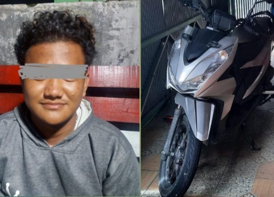 Tersangka bersama barang bukti sepeda motor yang digelapkan setelah diamankan Tim Polres Pulang Pisau.