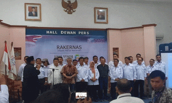 Rapat Kerja Nasional Rakernas dan HUT ke 6 Serikat Media Siber Indonesia SMSI yang digelar di Hall Dewan Pers Jakarta Senin 6 Maret 2023.