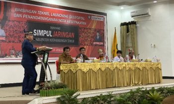 Bupati Kotim Halikinnor saat membuka Bimtek Simpul Jaringan, di aula Bappelitbangda Kotim, Selasa, 23 Mei 2023.