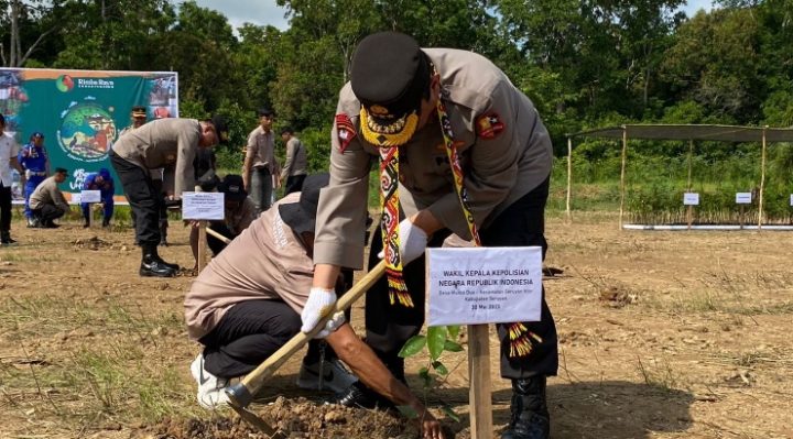 Wakapolri Komjen Gatot Edy Pramono, saat menanam pohon pada kunjungan ke Kabupaten Seruyan, Selasa, 30 Mei 2023.