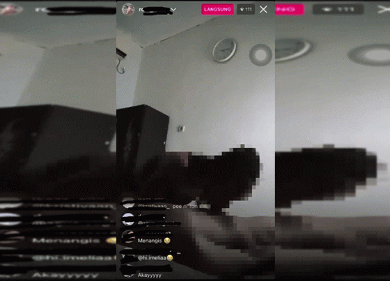Hasil tangkap layar yang memperlihatkan waria dengan seorang laki laki sedang melakukan adegan dewasa sembari melakukan siaran langsung di akun instagram yang diduga milik pribadi.