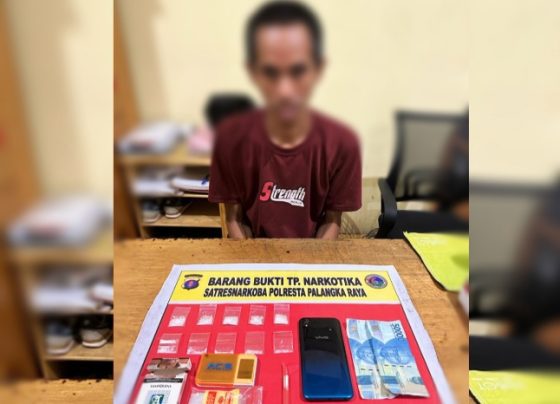 Tersangka MS beserta barang bukti diamankan di Mapolresta Palangka Raya.