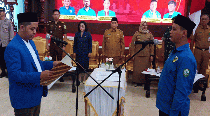 Pelantikan Dewan Pengurus Daerah KNPI Kotim di rumah jabatan Bupati Kotawaringin Timur, Senin, 10 Juli 2023.