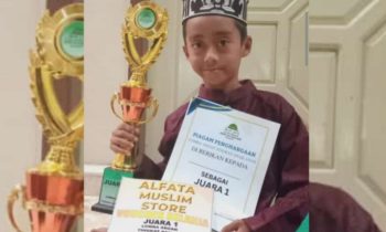 Siswa SDN 4 Ketapang, Muhammad Syahbudin Raasyid mendapatkan juara 1 lomba azan Festival Muharram 1445 H, Jumat 28 Juli 2023.