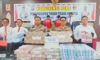 Pihak Polres Katingan menggelar konferensi pers terkait dugaan korupsi peremajaan sawit rakyat, Selasa, 8 Agustus 2023.