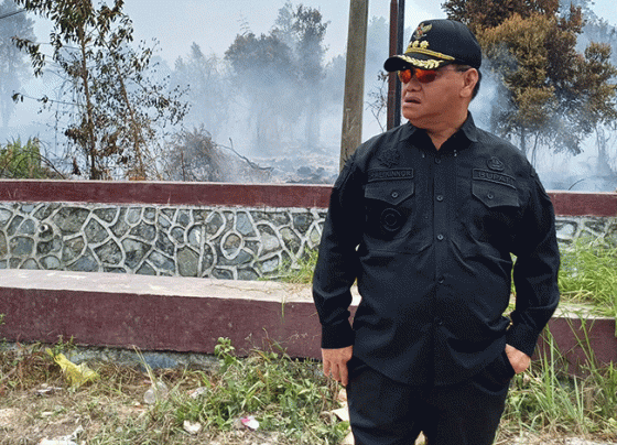 Bupati Kotim Halikinnor meninjau lokasi kebakaran lahan di Jalan Pramuka, Sampit, Selasa, 5 September 2023.