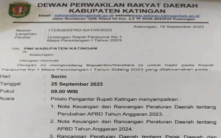Ada Pelantikan Pj Bupati, Paripurna DPRD Katingan Dibatalkan