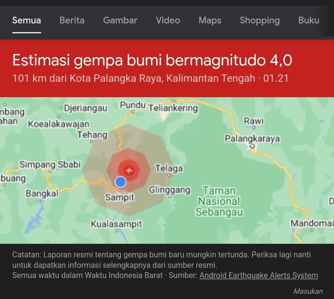 Breaking News! Getaran Diduga Gempa Bumi Guncang Wilayah Kotim