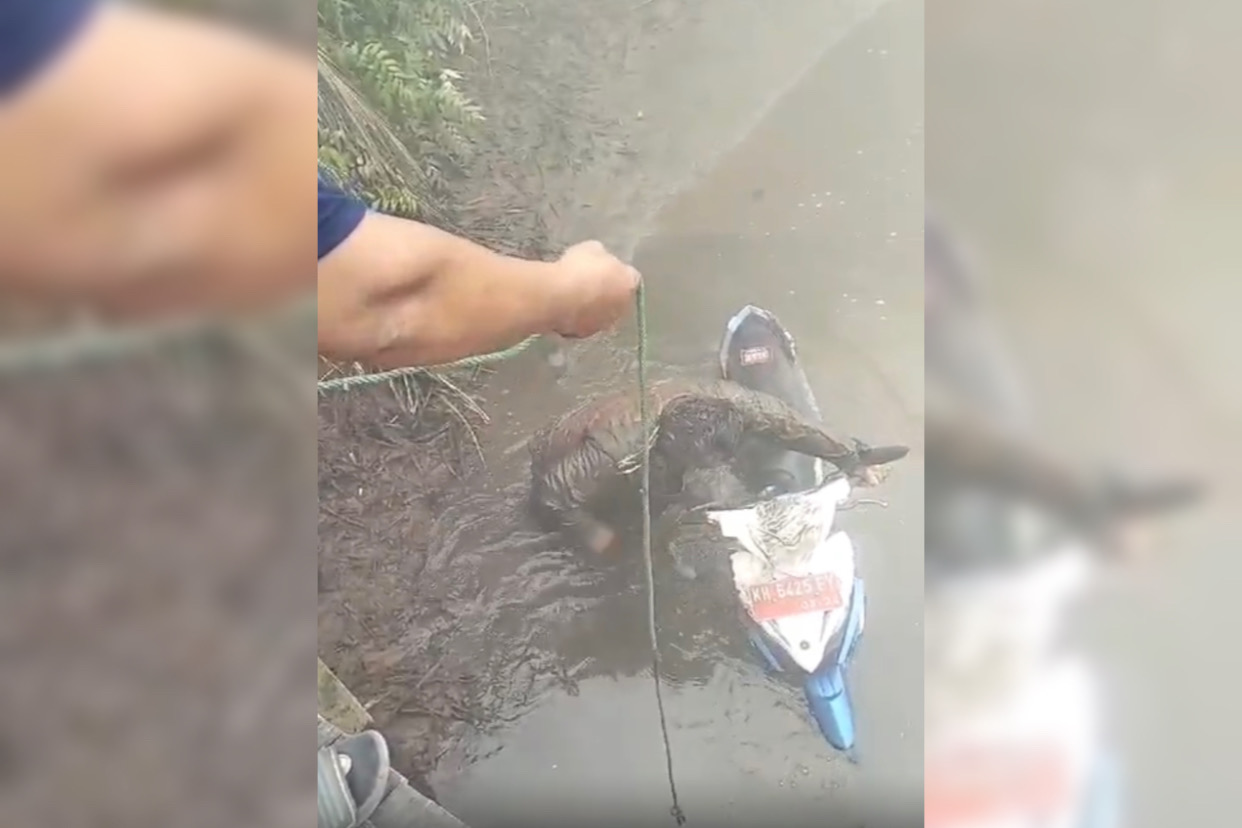 Jarak Pandang Kurang dari 5 Meter, Seorang Pengendara Motor Tercebur ke Sungai