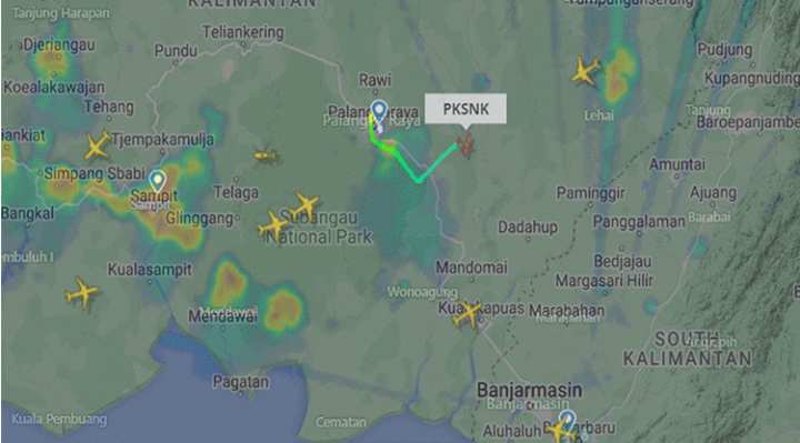 Flight radar Teknologi Modifikasi Cuaca, Kamis, 5 Oktober 2023. (FOTO BMKG Stamet H Asan Sampit)