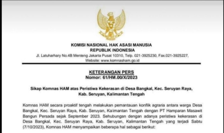 Peristiwa Kekerasan di Desa Bangkal Mendapat Sorotan dari Komnas HAM