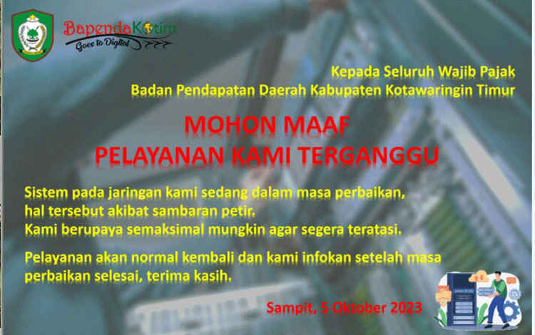 Internet Disambar Petir, Pelayanan Pajak Bapenda Kotim Terganggu