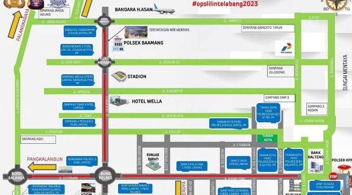 Peta rekayasa lalu lintas oleh Satlantas Polres Kotim di malam pergantian tahun 2023 menuju tahun 2024.