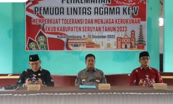 Pj Bupati Seruyan, Djainuddin Noor saat membuka kegiatan Perkemahan Pemuda Lintas Agama V  FKUB Kabupaten Seruyan Tahun 2023