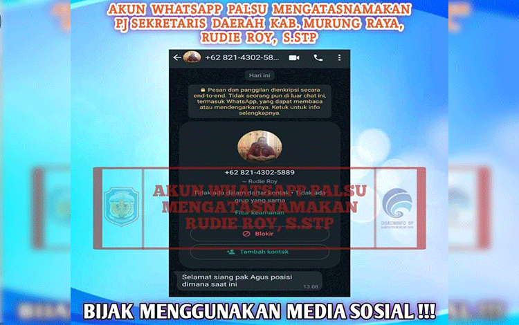 Diskominfo SP Murung Raya Imbau Warga Waspada Modus Penipuan Catut Nama Pejabat