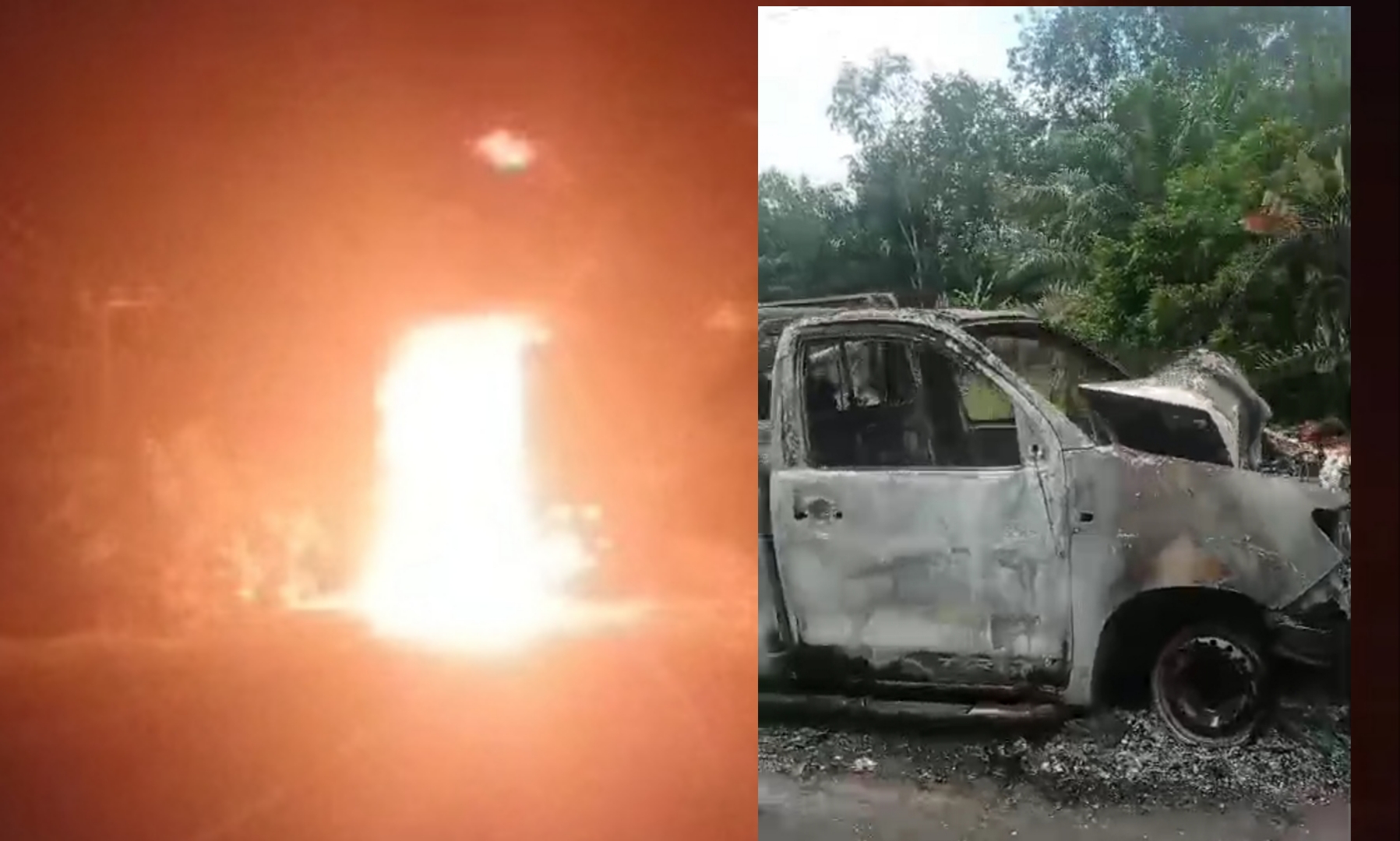 Ada Ledakan Saat Pikap Terbakar di Jalan Lintas Kabupaten