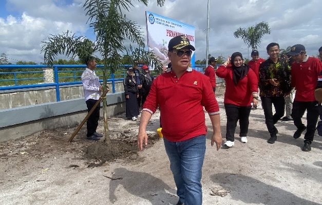 Bupati Kotim Halikinnor usai penanaman pohon di samping drainase di Jalan Jenderal Sudirman Km 5,5, Jumat 2 Februari 2024.