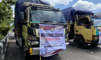 Kendaraan distribusi logistik untuk Kecamatan Antang Kalang Kabupaten Kotim sebelum diberangkatkan, Sabtu, 10 Februari 2024.