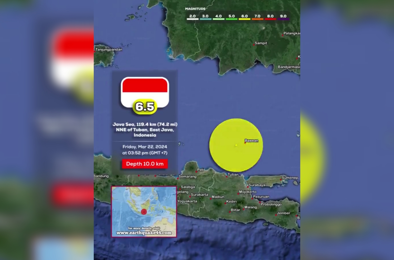 Gempa di Timur Laut Tuban Terasa Hingga ke Sampit