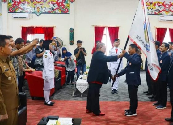 Pelantikan Pengurus KONI Mura masa bakti 2023 2027,di Gedung Dewan Adat Dayak (DAD) Kabupaten setempat di Puruk Cahu, Selasa, 26 Maret 2024.