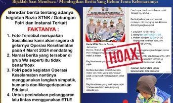 Poster pemberitahuan yang berisi informasi dari Polri bahwa razia STNK hoaks semata.