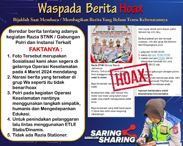 Viral Kabar Polri akan Gelar Razia STNK Gabungan Ternyata Hoaks