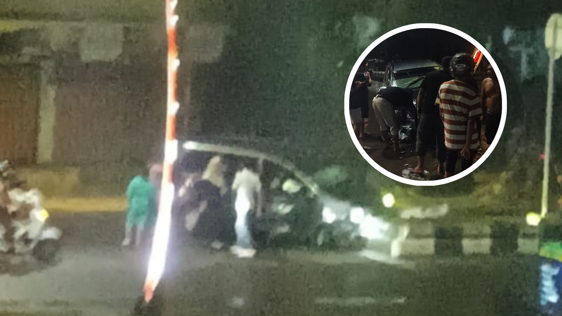 Ban Meledak, Avanza Hantam Pembatas Jalan