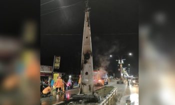 PJU di Jalan Tjilik Riwut, Sampit terbakar, Selasa, 23 April 2024