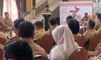 Bupati Kotim Halikinnor saat sambutan dalam Gelar Evaluasi Program Pemberantasan Korupsi Terintegrasi dengan KPK , Senin, 15 Juli 2024