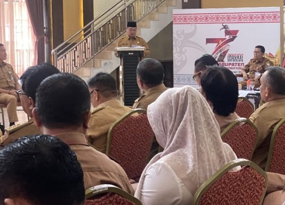 Bupati Kotim Halikinnor saat sambutan dalam Gelar Evaluasi Program Pemberantasan Korupsi Terintegrasi dengan KPK , Senin, 15 Juli 2024