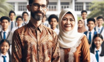 Ilustrasi kepala sekolah (kepsek) dan guru bersama muridnya (Microsoft AI)