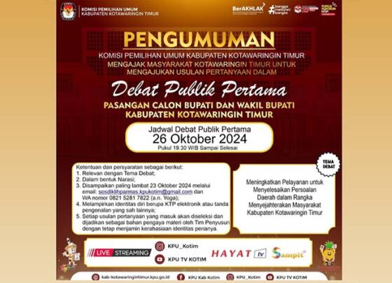 Pengumuman dari KPU Kotim soal debat kandidat pertama Pilkada Kotim.