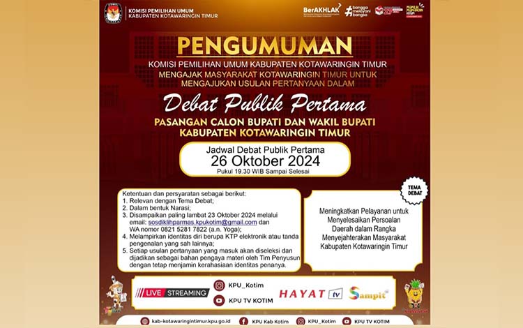 KPU Kotim Ajak Warga Kirim Usulan Pertanyaan untuk Debat Paslon Pilkada