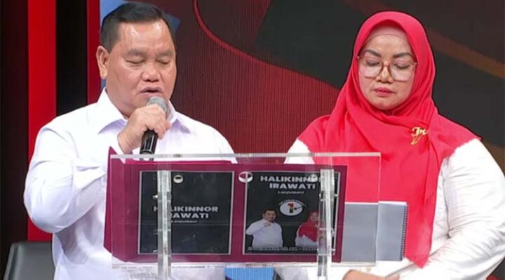 Calon Bupati dan Wakil Bupati Kotim nomor urut 1 Halikinnor Irawati dalam debat Paslon kedua di Jakarta, Rabu, 13 November 2024.