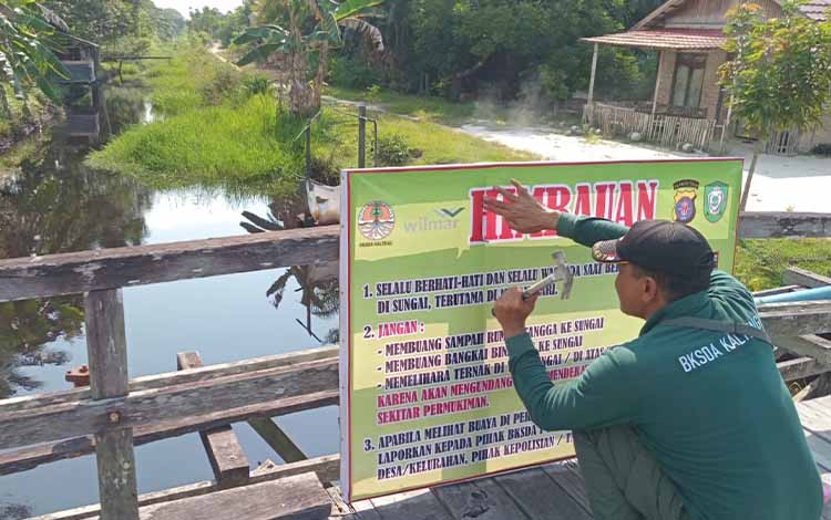 BKSDA Sampit Pasang Spanduk untuk Cegah Konflik Buaya-Manusia di Daerah Rawan