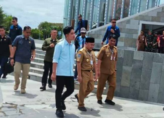 Wakil Presiden Gibran Rakabuming Raka bersama Gubernur Kalteng Sugianto Sabran meninjau kawasan Bundaran Besar Palangka Raya, Senin, 4 November 2024.