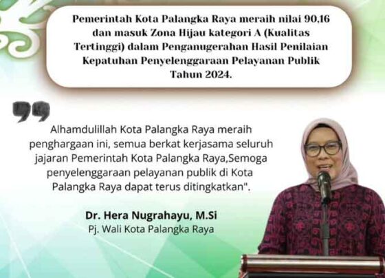 Pj Wali Kota Palangka Raya, Hera Nugrahayu menyampaikan hasil penilaian kepatuhan pelayanan publik tahun 2024.