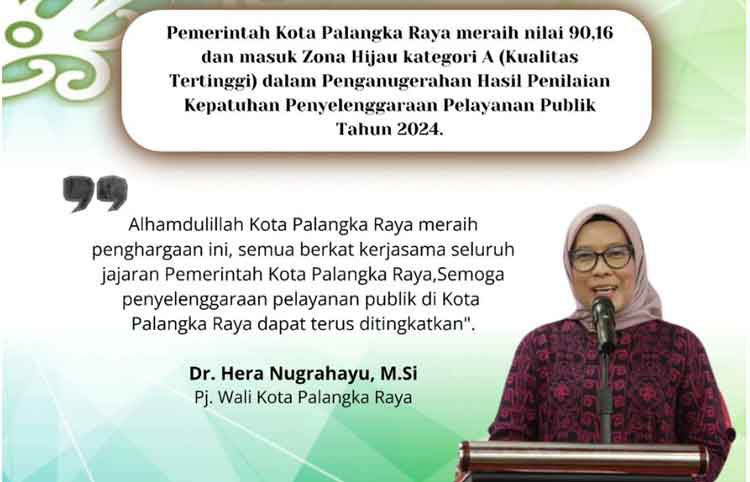 Pemko Palangka Raya Raih Predikat A dalam Kepatuhan Pelayanan Publik